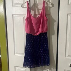 Pink & Navy Polka Dot Sleeveless Dress